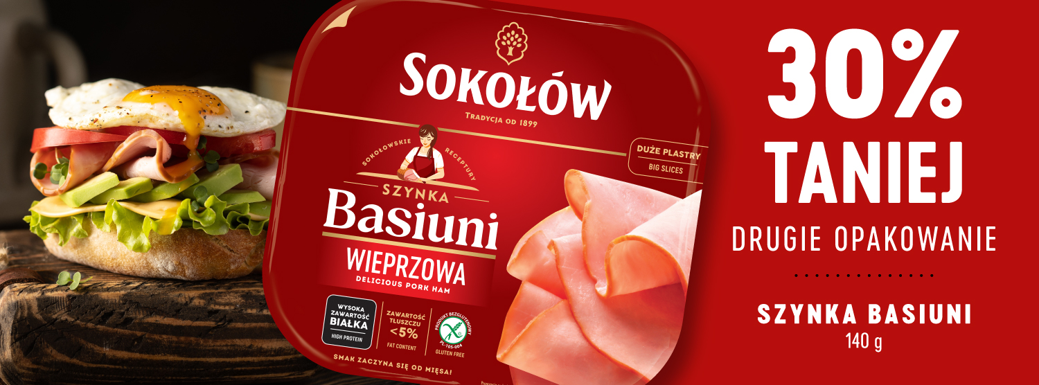 Sokołów Szynka Basiuni 140 g - Drugie opakowanie 30% taniej