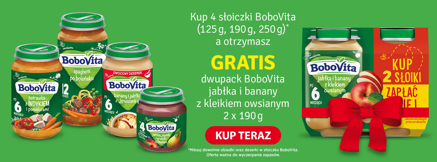 Bobovita wszystkie słoiki - przy zakupie dowolnych 4 sztuk deserek dwupak gratis
