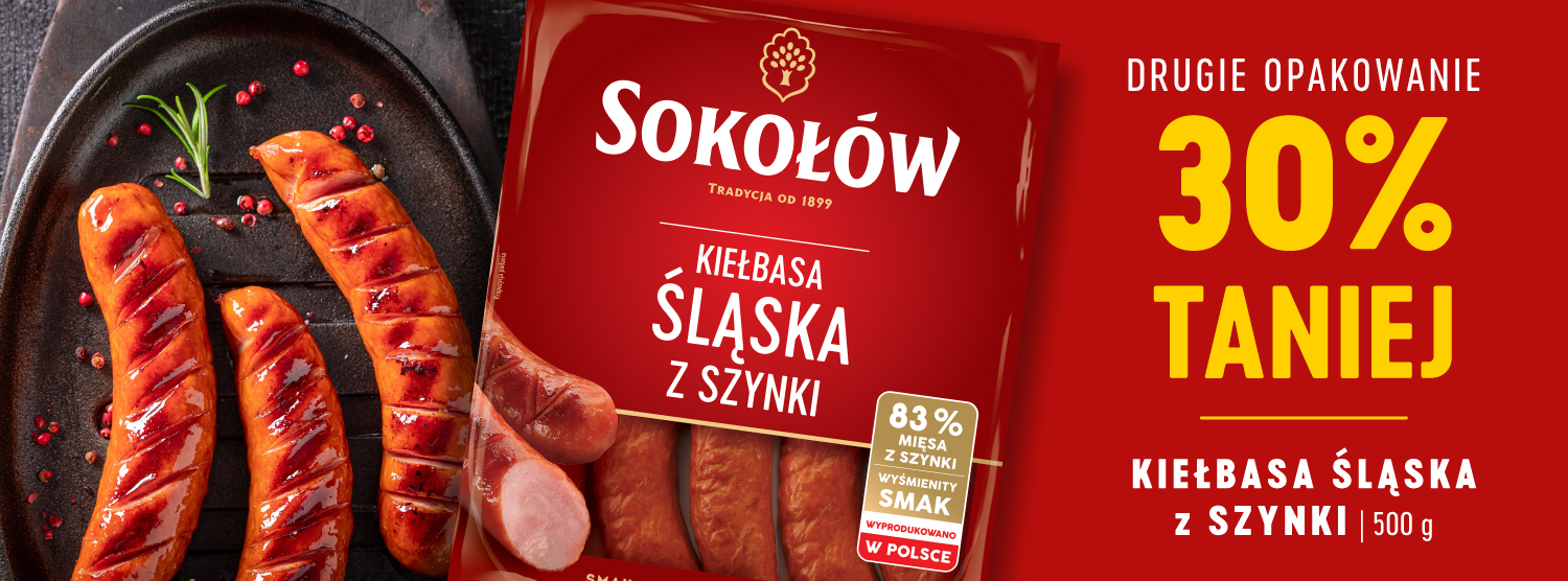 Sokołów kiełbasa śląska z szynki 500g - drugie opakowanie 30% taniej