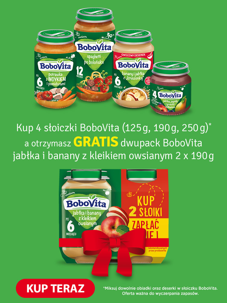 Bobovita wszystkie słoiki - przy zakupie dowolnych 4 sztuk deserek dwupak gratis